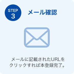 メール確認 メールに記載されたURLをクリックすれば本登録完了。